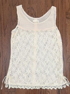 A’reve Cream Lace Crochet Tank Top